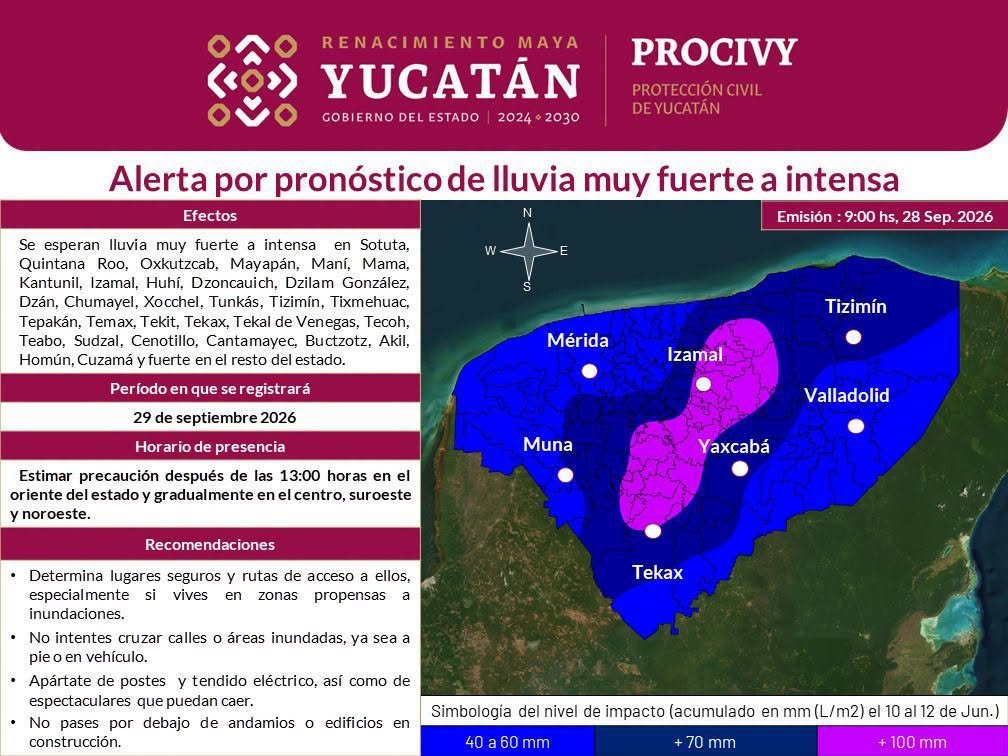 *Procivy llama a tomar precauciones ante lluvias intensas en Yucatán*