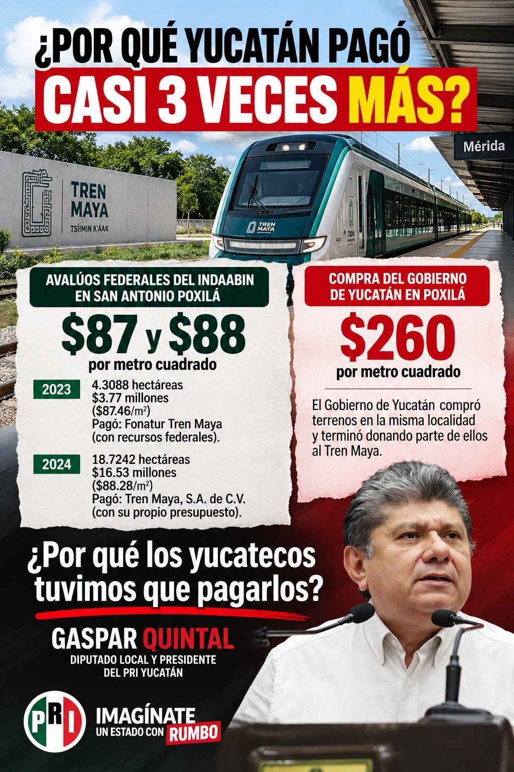 ¿POR QUÉ EL GOBIERNO PAGÓ TRES VECES MÁS POR TERRENOS EN POXILÁ?: GASPAR QUINTAL