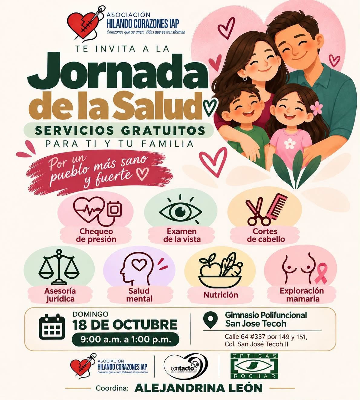 Alejandrina León e Hilando Corazones IAP llevarán feria de salud y servicios gratuitos a San José Tecoh